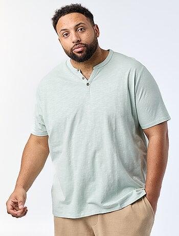 Camiseta de punto de jersey con cuello tunecino y manga corta