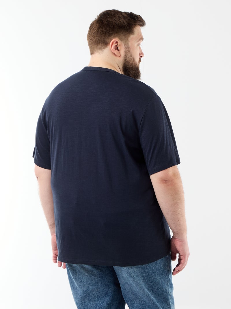 Camiseta de punto de jersey con cuello tunecino y manga corta Azul - Kiabi