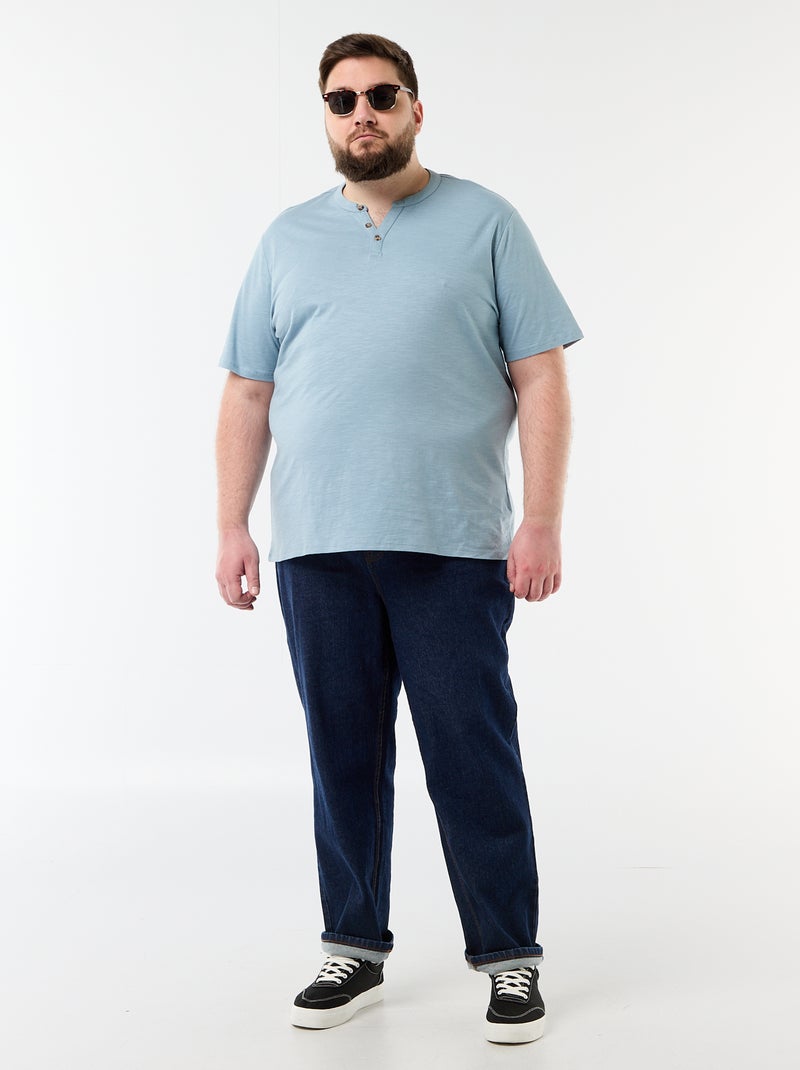 Camiseta de punto de jersey con cuello tunecino y manga corta Azul - Kiabi