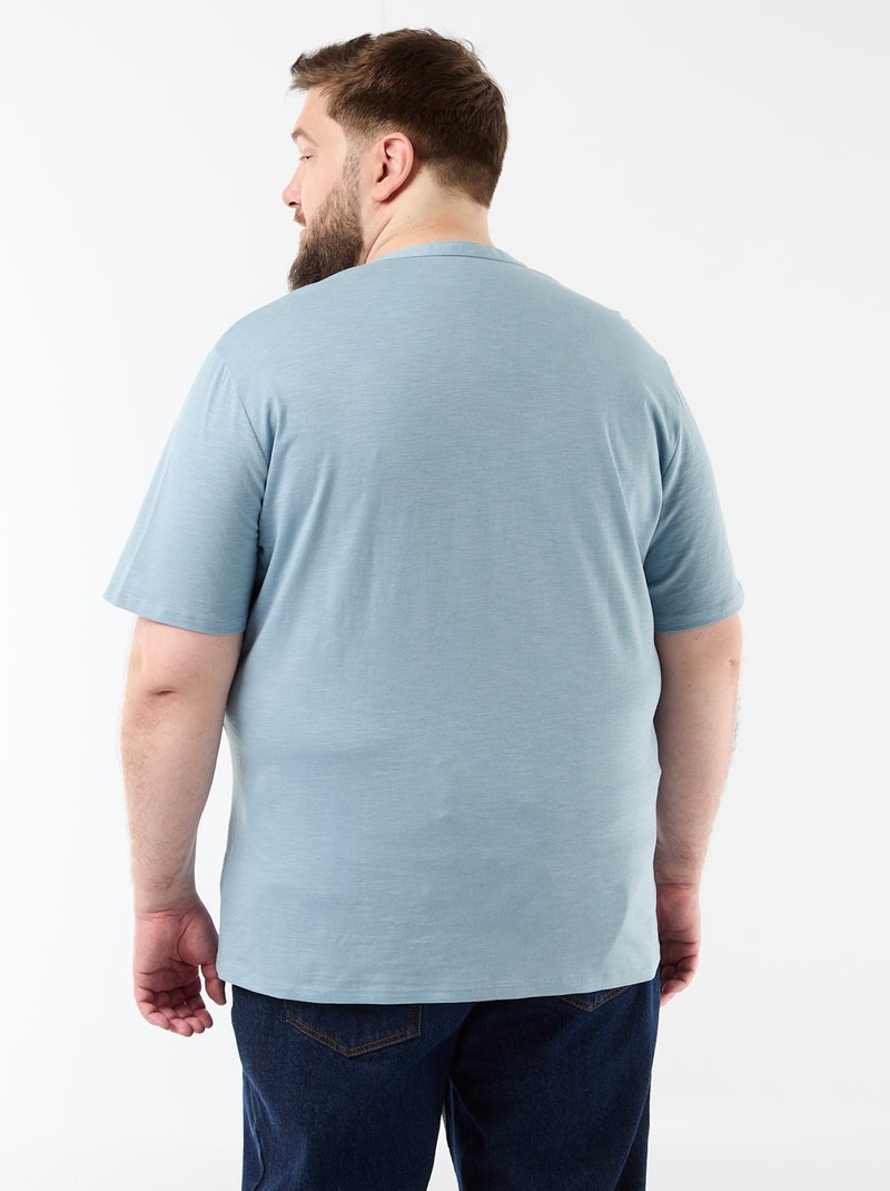 Camiseta de punto de jersey con cuello tunecino y manga corta Azul - Kiabi