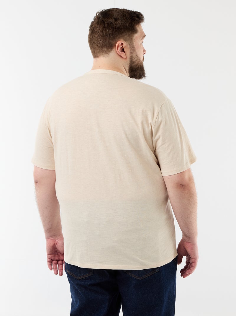 Camiseta de punto de jersey con cuello tunecino y manga corta Beige - Kiabi