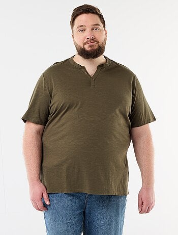 Camiseta de punto de jersey con cuello tunecino y manga corta