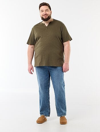 Camiseta de punto de jersey con cuello tunecino y manga corta