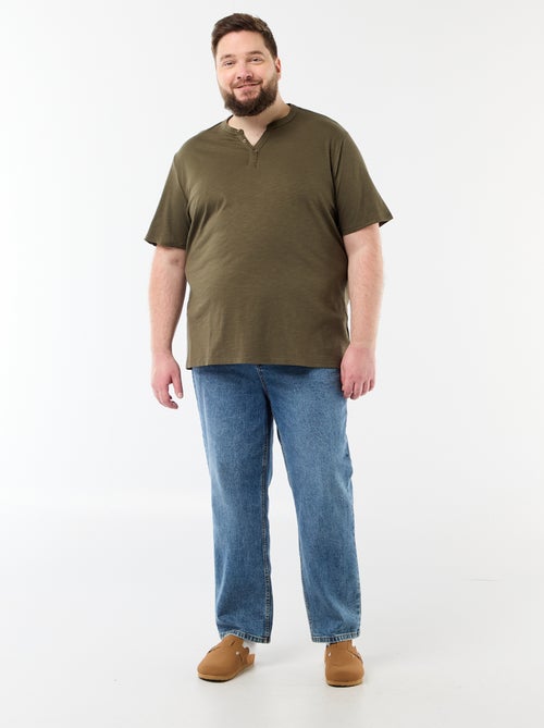 Camiseta de punto de jersey con cuello tunecino y manga corta - Kiabi