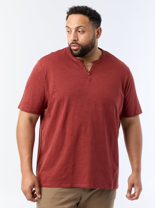 Camiseta de punto de jersey con cuello tunecino y manga corta - Kiabi