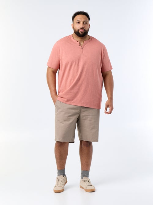 Camiseta de punto de jersey con cuello tunecino y manga corta - Kiabi