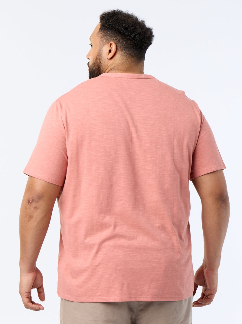 Camiseta de punto de jersey con cuello tunecino y manga corta Rosa - Kiabi