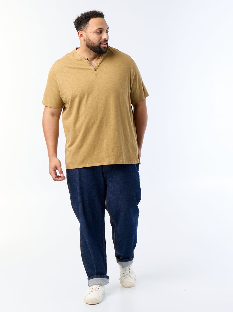 Camiseta de punto de jersey con cuello tunecino y manga corta Verde - Kiabi