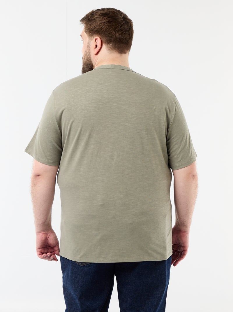 Camiseta de punto de jersey con cuello tunecino y manga corta Verde - Kiabi