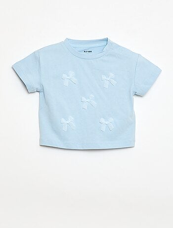 Camiseta de punto de manga corta con lazos decorativos