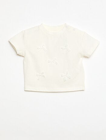 Camiseta de punto de manga corta con lazos decorativos