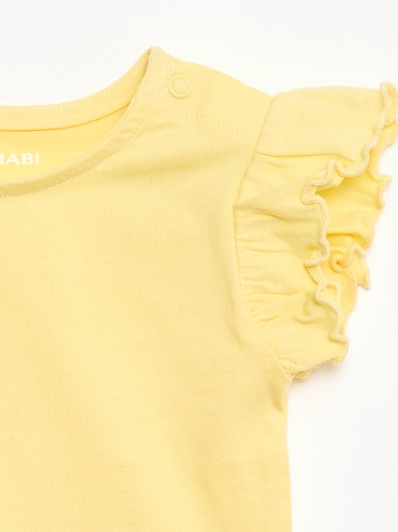 Camiseta de punto de manga corta con volantes Amarillo - Kiabi