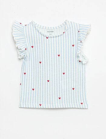 Camiseta de punto de manga corta con volantes