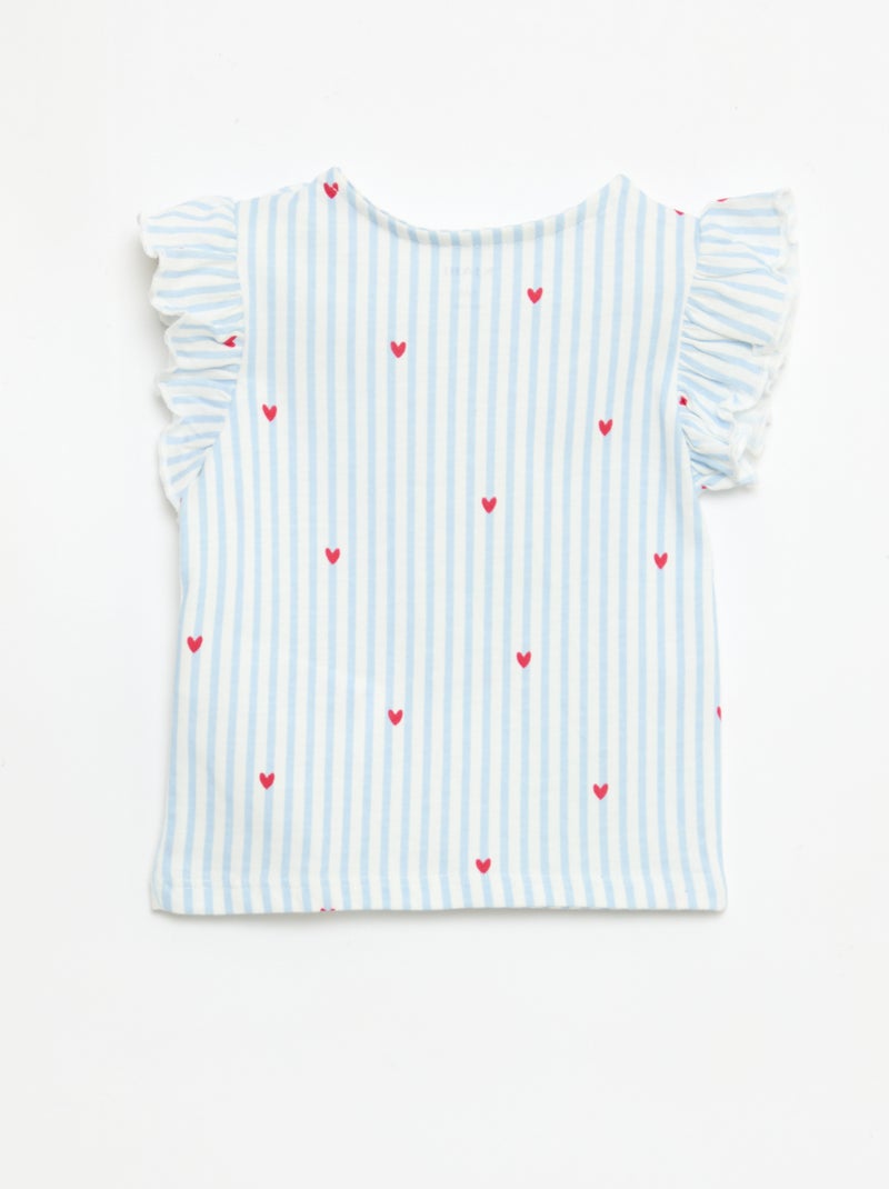 Camiseta de punto de manga corta con volantes Azul - Kiabi