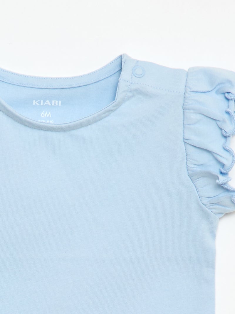 Camiseta de punto de manga corta con volantes Azul - Kiabi