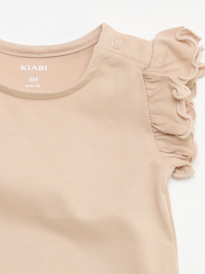Camiseta de punto de manga corta con volantes Beige - Kiabi