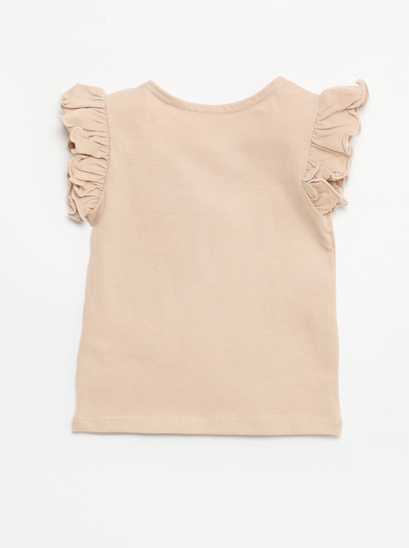 Camiseta de punto de manga corta con volantes Beige - Kiabi