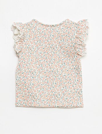 Camiseta de punto de manga corta con volantes