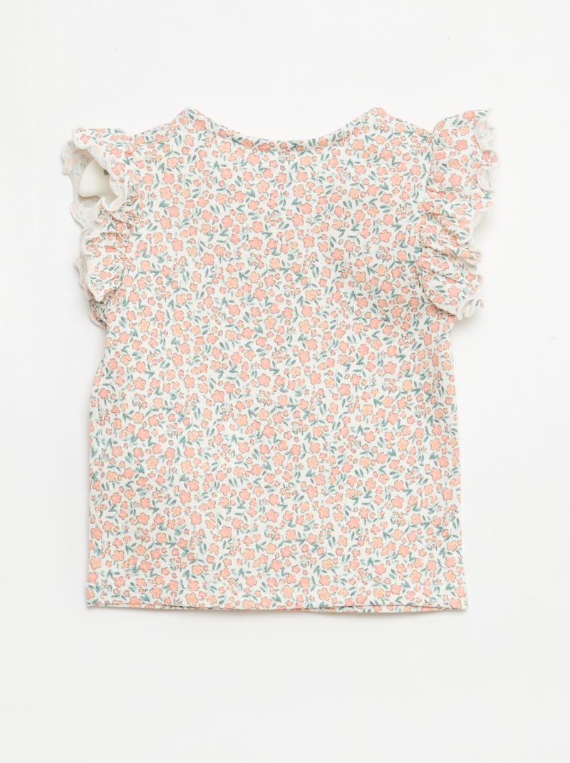 Camiseta de punto de manga corta con volantes Blanco - Kiabi