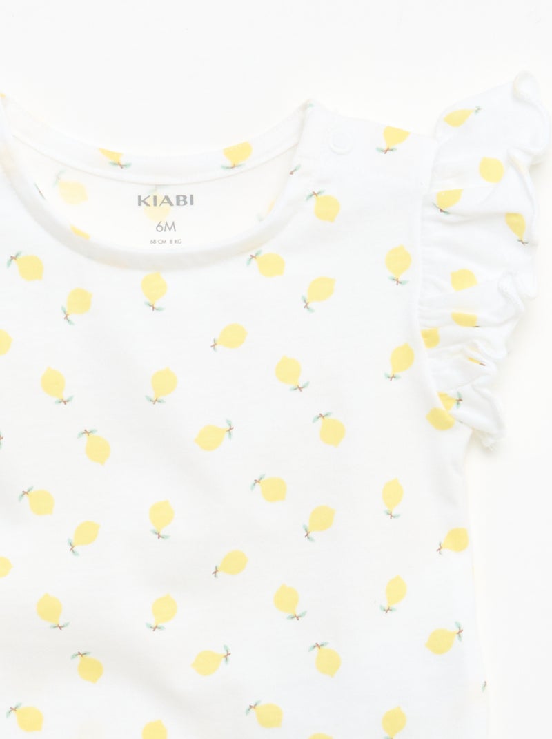 Camiseta de punto de manga corta con volantes Blanco - Kiabi