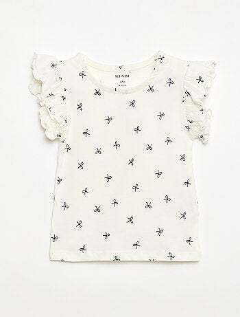 Camiseta de punto de manga corta con volantes