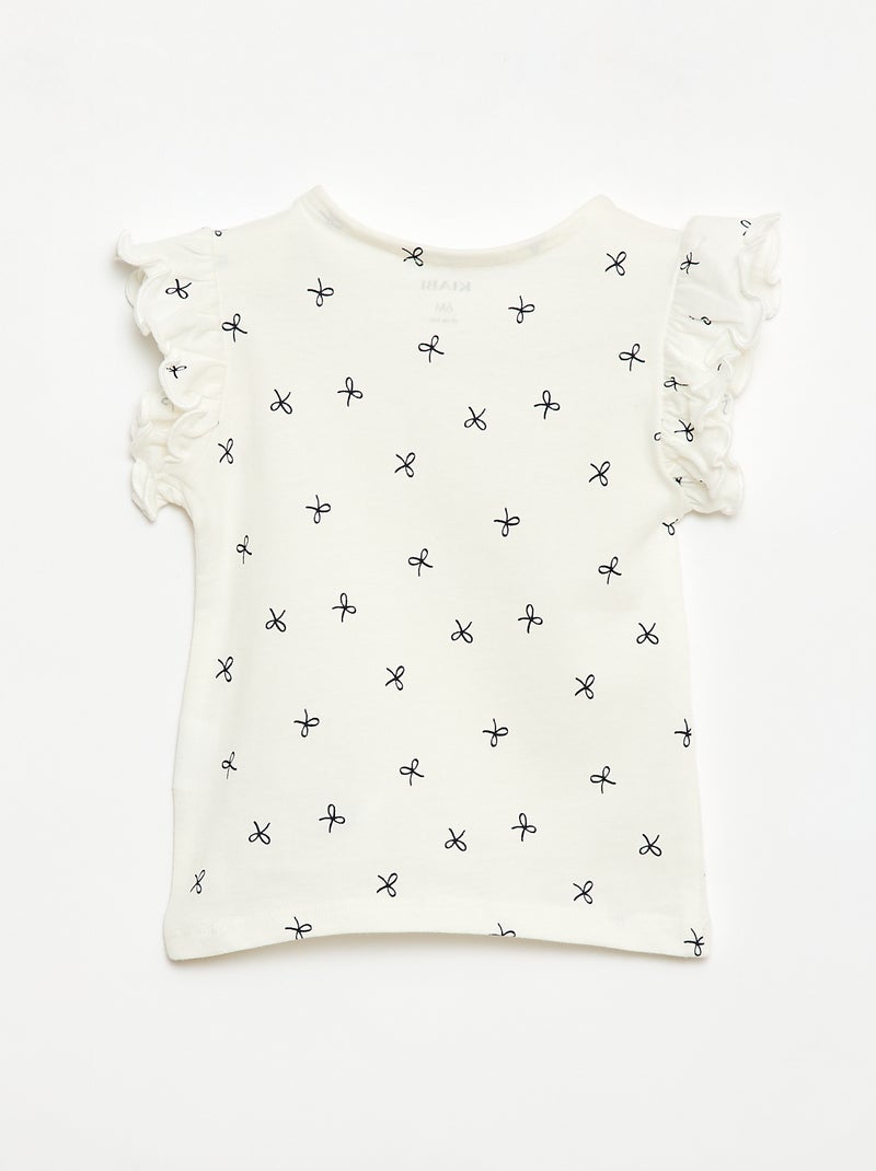 Camiseta de punto de manga corta con volantes Blanco - Kiabi