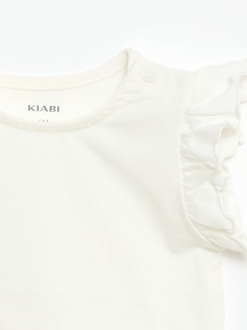 Camiseta de punto de manga corta con volantes Blanco - Kiabi