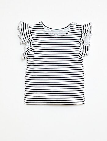 Camiseta de punto de manga corta con volantes