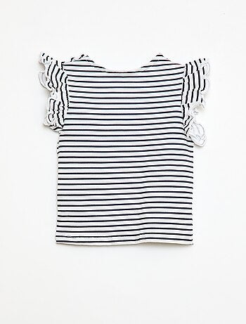 Camiseta de punto de manga corta con volantes