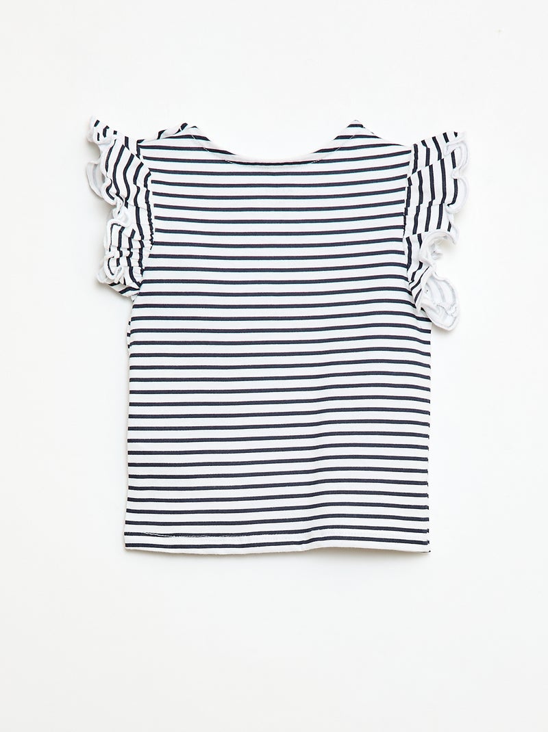 Camiseta de punto de manga corta con volantes Blanco - Kiabi