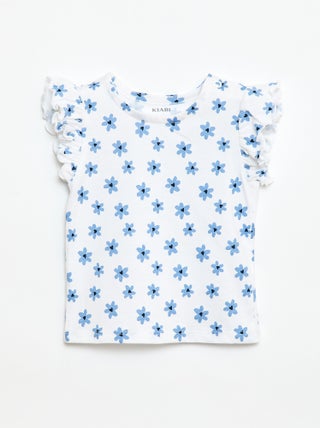 Camiseta de punto de manga corta con volantes