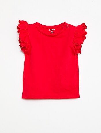 Camiseta de punto de manga corta con volantes