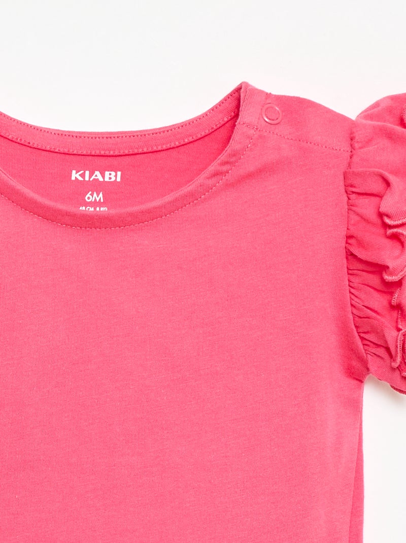 Camiseta de punto de manga corta con volantes Rosa - Kiabi