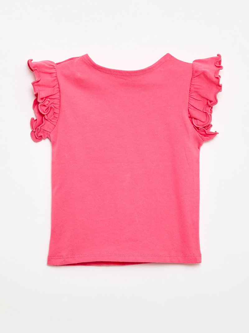 Camiseta de punto de manga corta con volantes Rosa - Kiabi