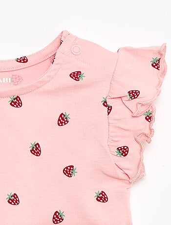 Camiseta de punto de manga corta con volantes