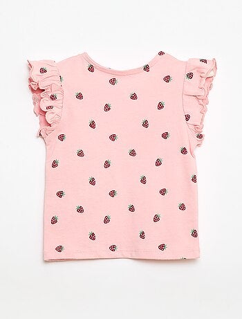 Camiseta de punto de manga corta con volantes