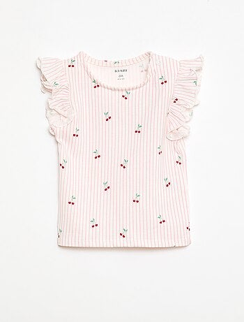 Camiseta de punto de manga corta con volantes