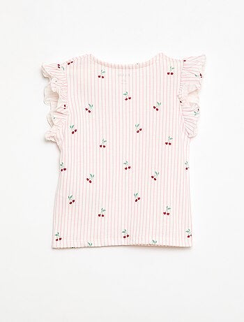 Camiseta de punto de manga corta con volantes