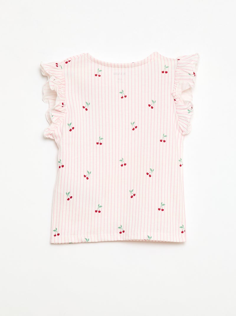 Camiseta de punto de manga corta con volantes Rosa - Kiabi