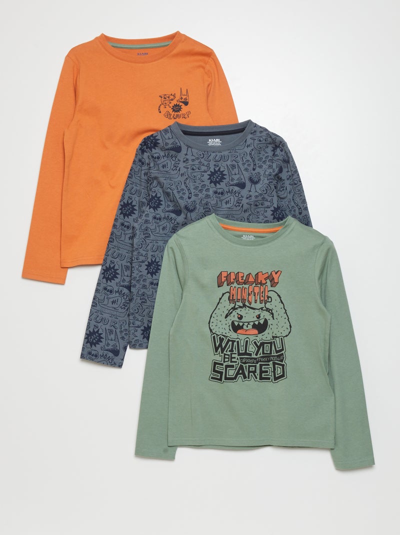 Camiseta de punto de manga larga - Pack de 3 KAKI - Kiabi
