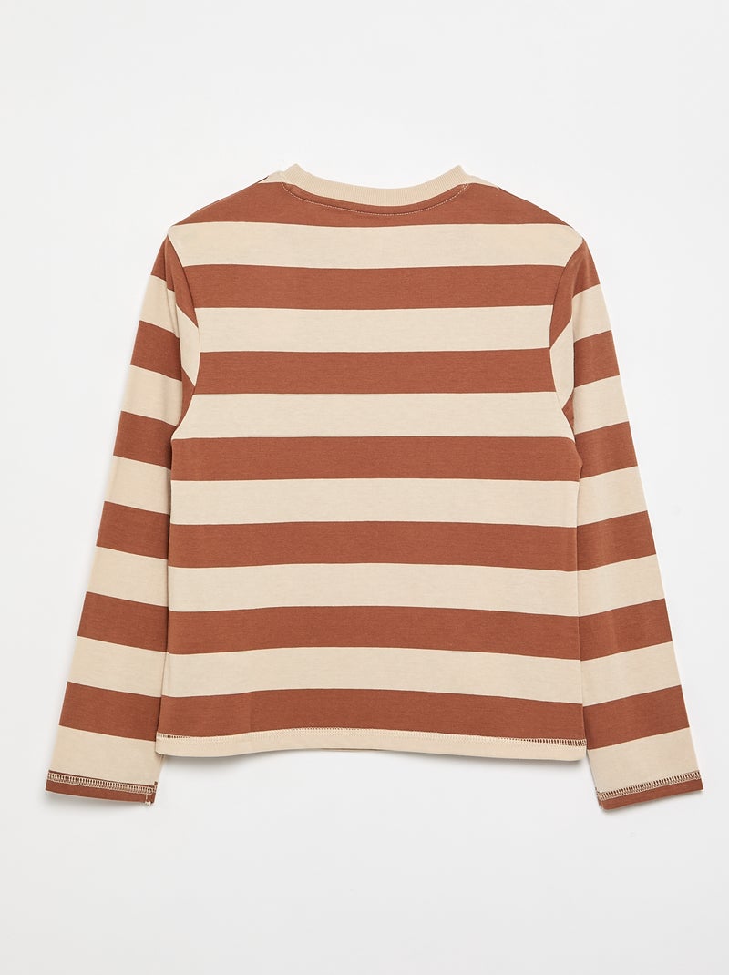 Camiseta de punto de manga larga a rayas Beige - Kiabi