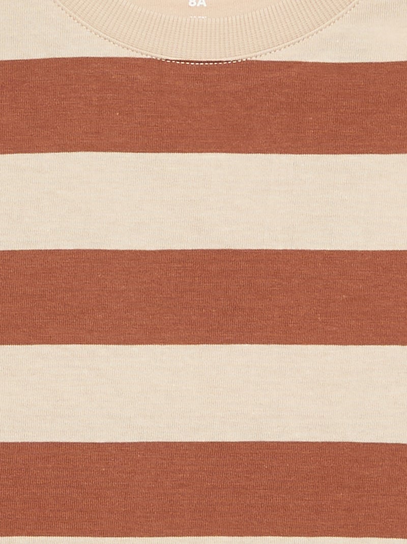 Camiseta de punto de manga larga a rayas Beige - Kiabi