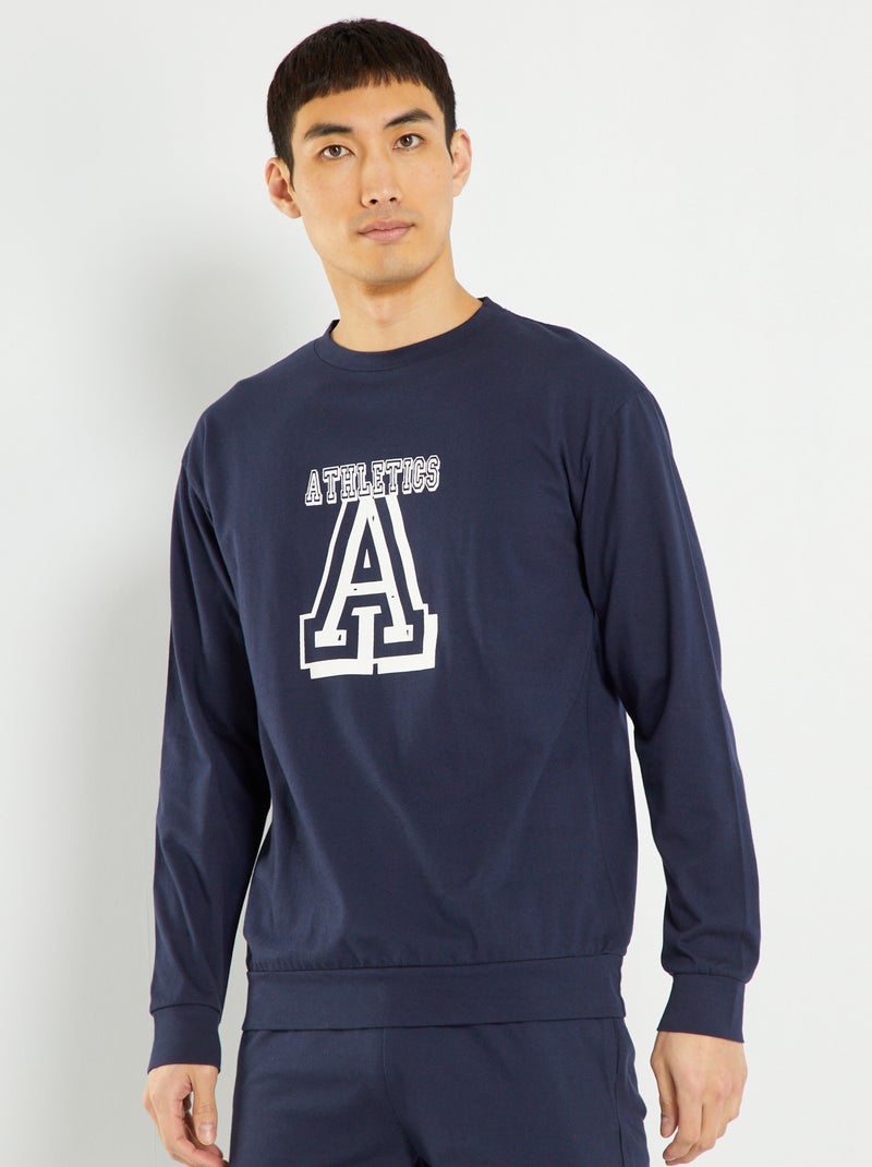 Camiseta de punto de manga larga azul marino - Kiabi