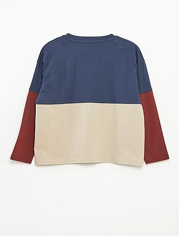Camiseta de punto de manga larga con efecto color block