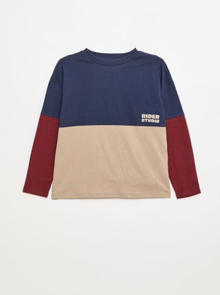 Camiseta de punto de manga larga con efecto color block