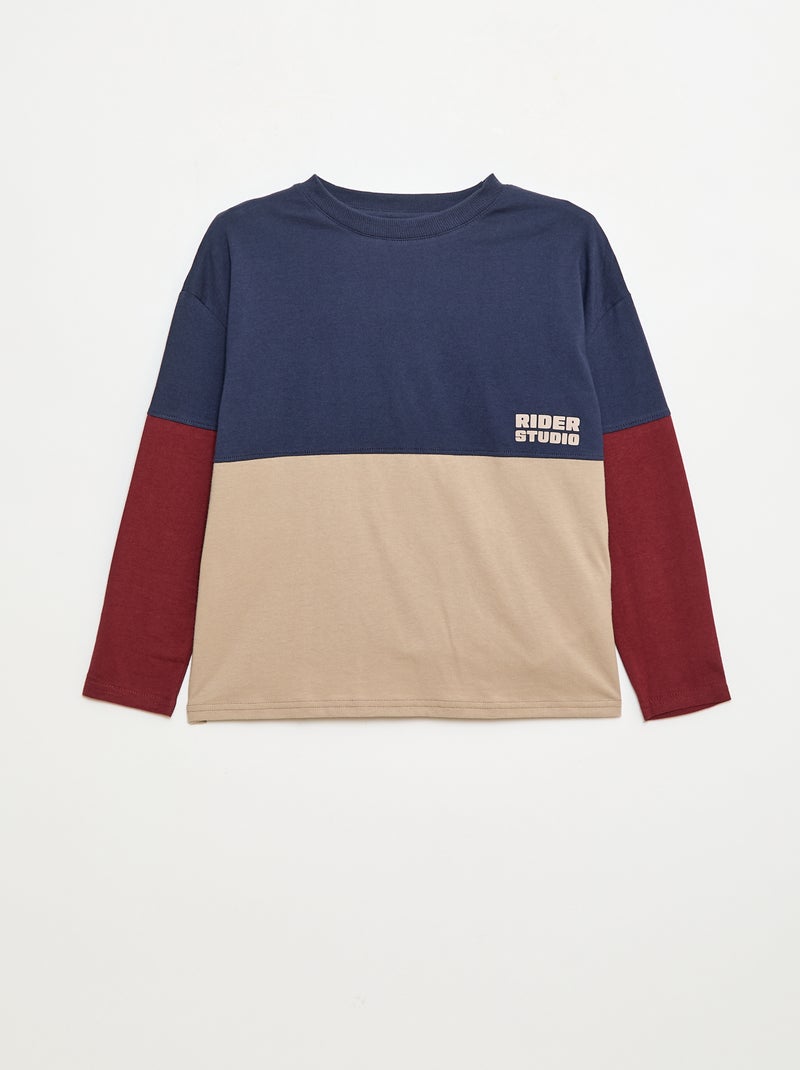 Camiseta de punto de manga larga con efecto color block Azul - Kiabi