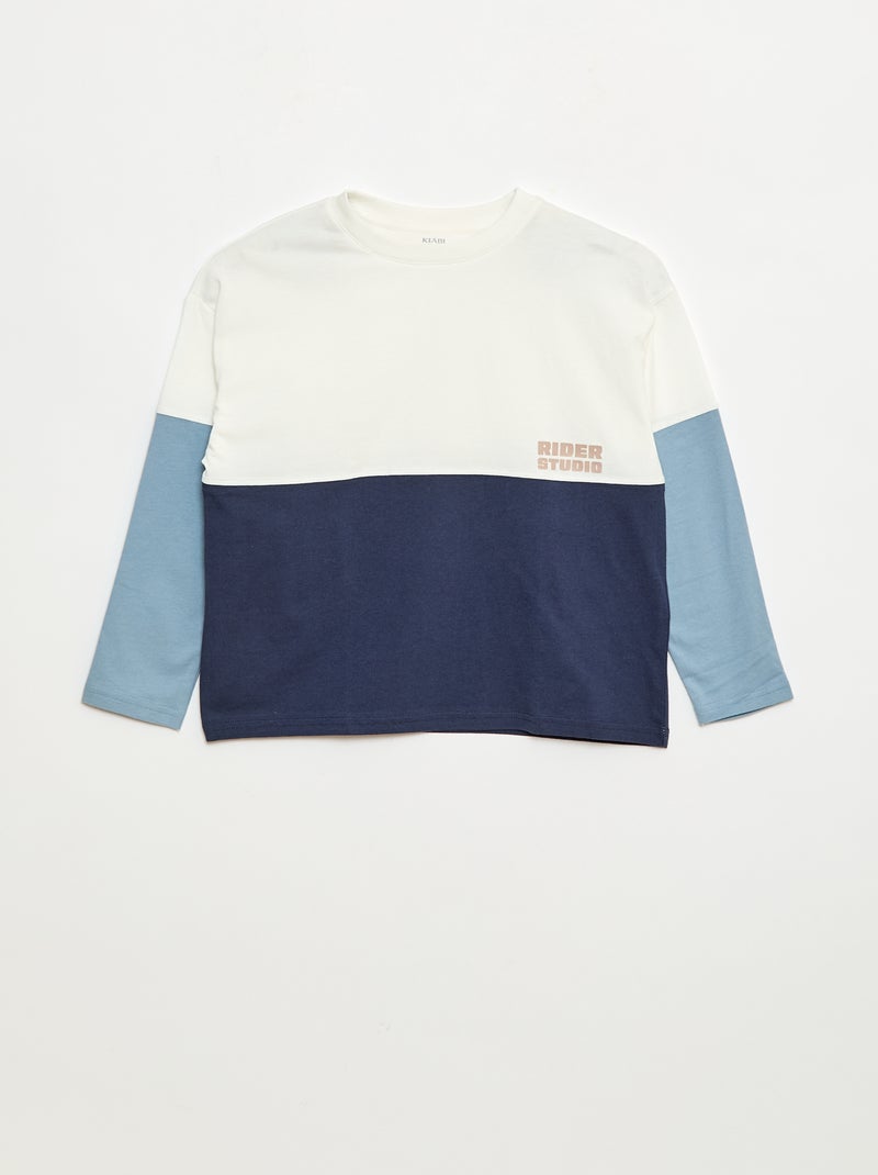 Camiseta de punto de manga larga con efecto color block Azul - Kiabi