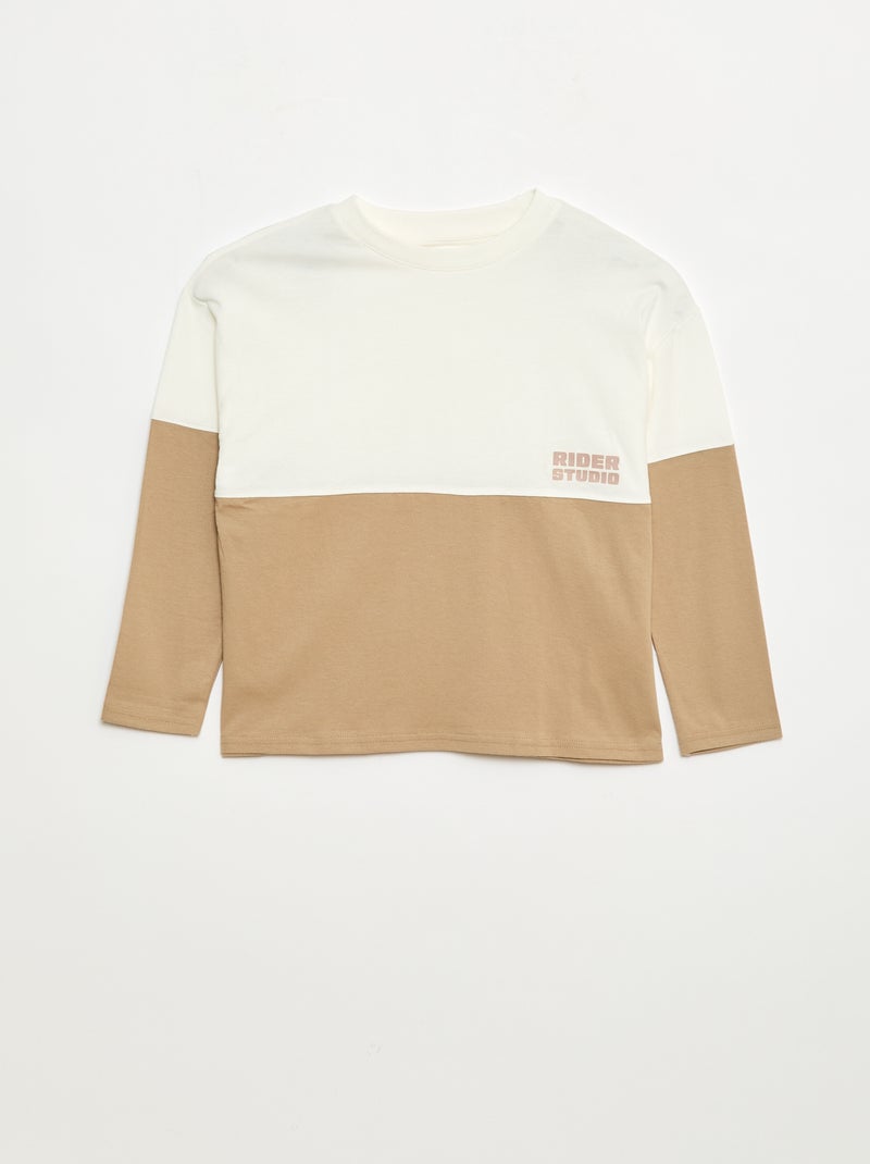 Camiseta de punto de manga larga con efecto color block Beige - Kiabi