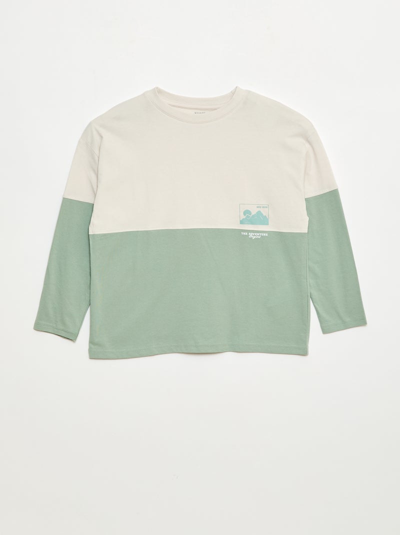 Camiseta de punto de manga larga con efecto color block Verde - Kiabi