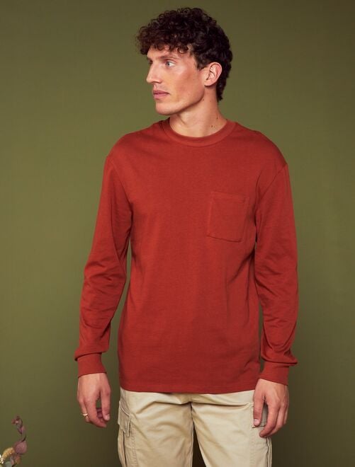 Camiseta de manga larga de algodón puro - rojo - Kiabi - 3.00€